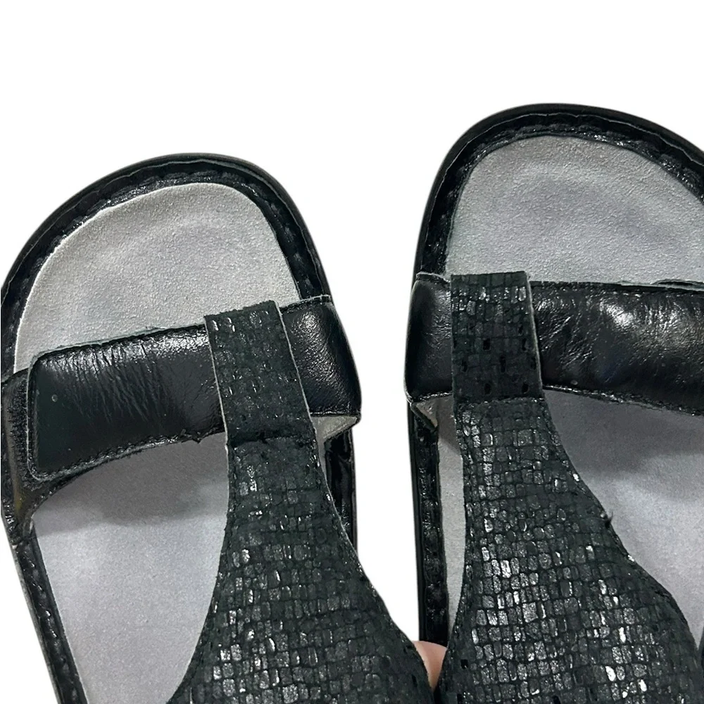 ALEGRIA Kendra Black Shimmer T-Strap KEN-765 Sandals Womens - Picture 2 of 14
